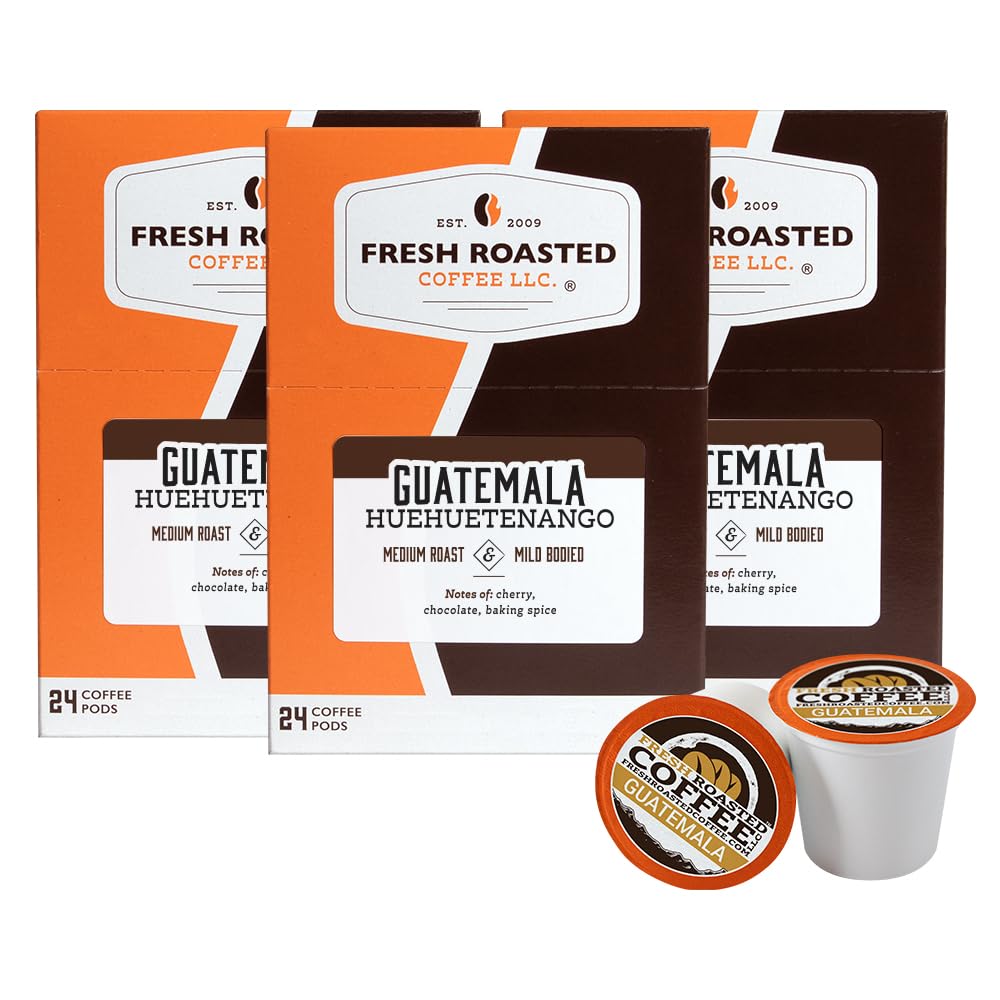 Fresh Roasted Coffee, Guatemala Huehuetenango, Medium Roast, 72 Pods for K Cup Brewers