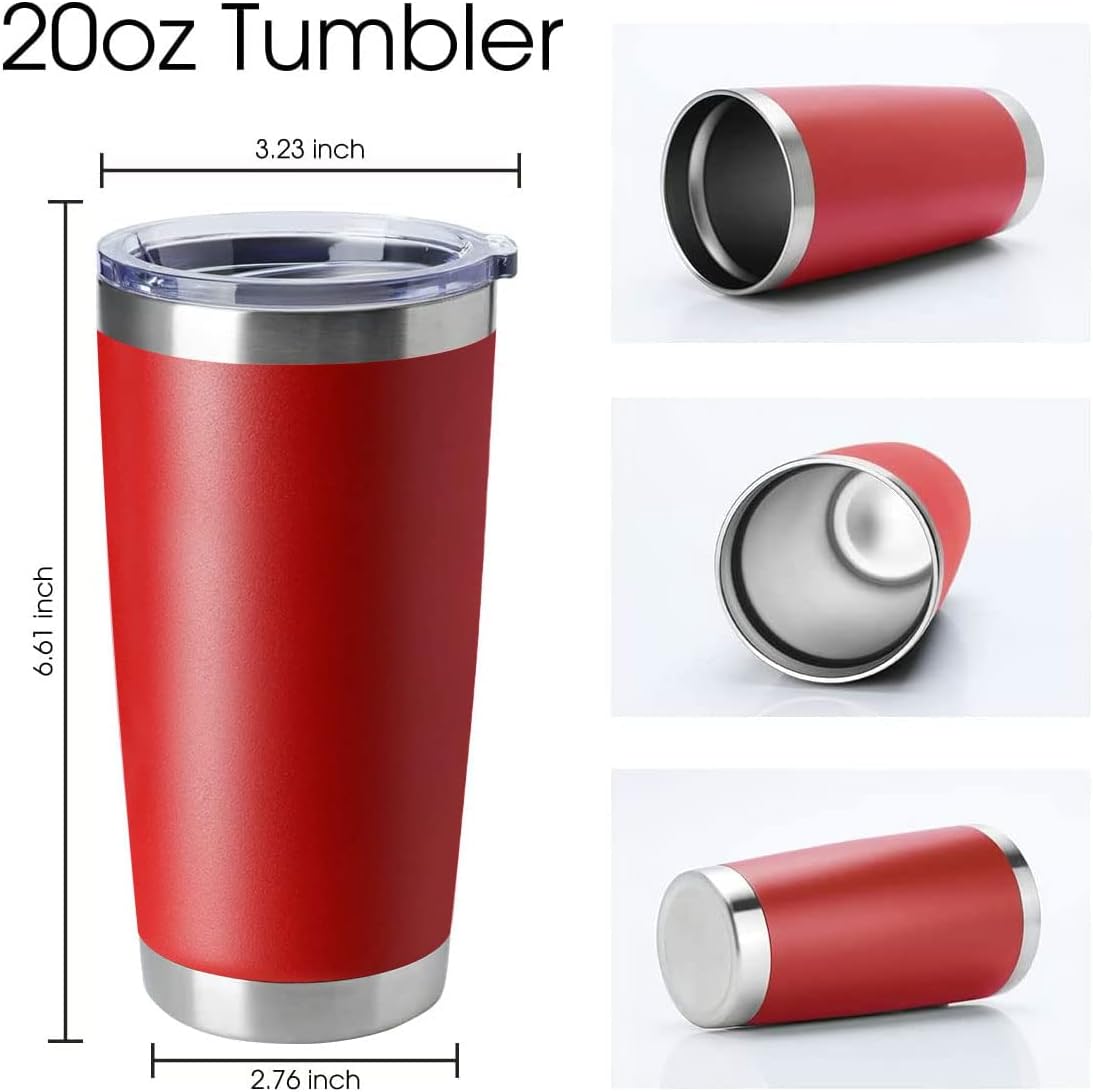 HASLE OUTFITTERS 20oz Tumblers Stainless Steel Mugs with Lid Double Wall Vacuum Insulated Coffee Cups for Cold & Hot Drinks (20oz-Red, 12 Pack)