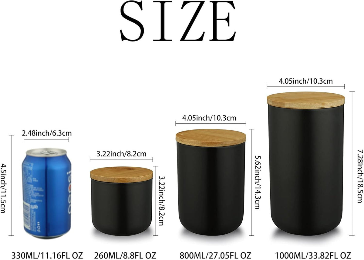 Food Storage Canister, Ceramic Kitchen Canisters with Airtight Seal Bamboo Lid, Food Storage Jar for Tea, Coffee Bean, Spice, Sugar 260ml/ 800ml/ 1000ml (260ml-8.2 x 8.3cm)