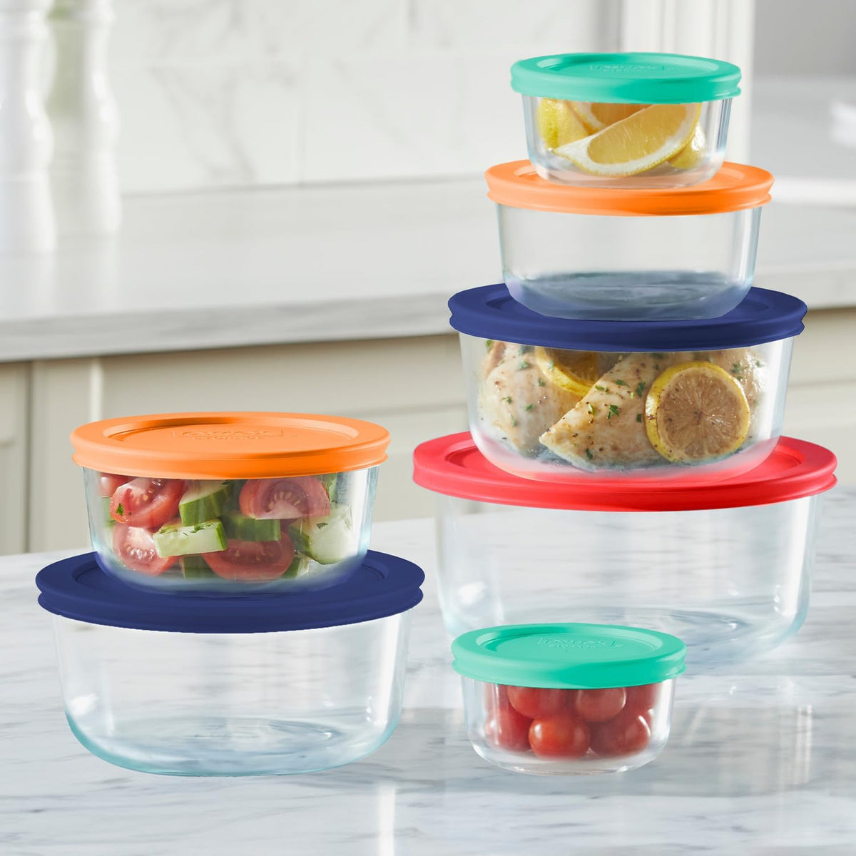 Pyrex Simply Store (7-Pack) Glass Food Storage Containers Set, (1, 2, 4 & 7 Cup) Meal Prep Containers With BPA-Free Lids, Dishwasher & Microwave Safe