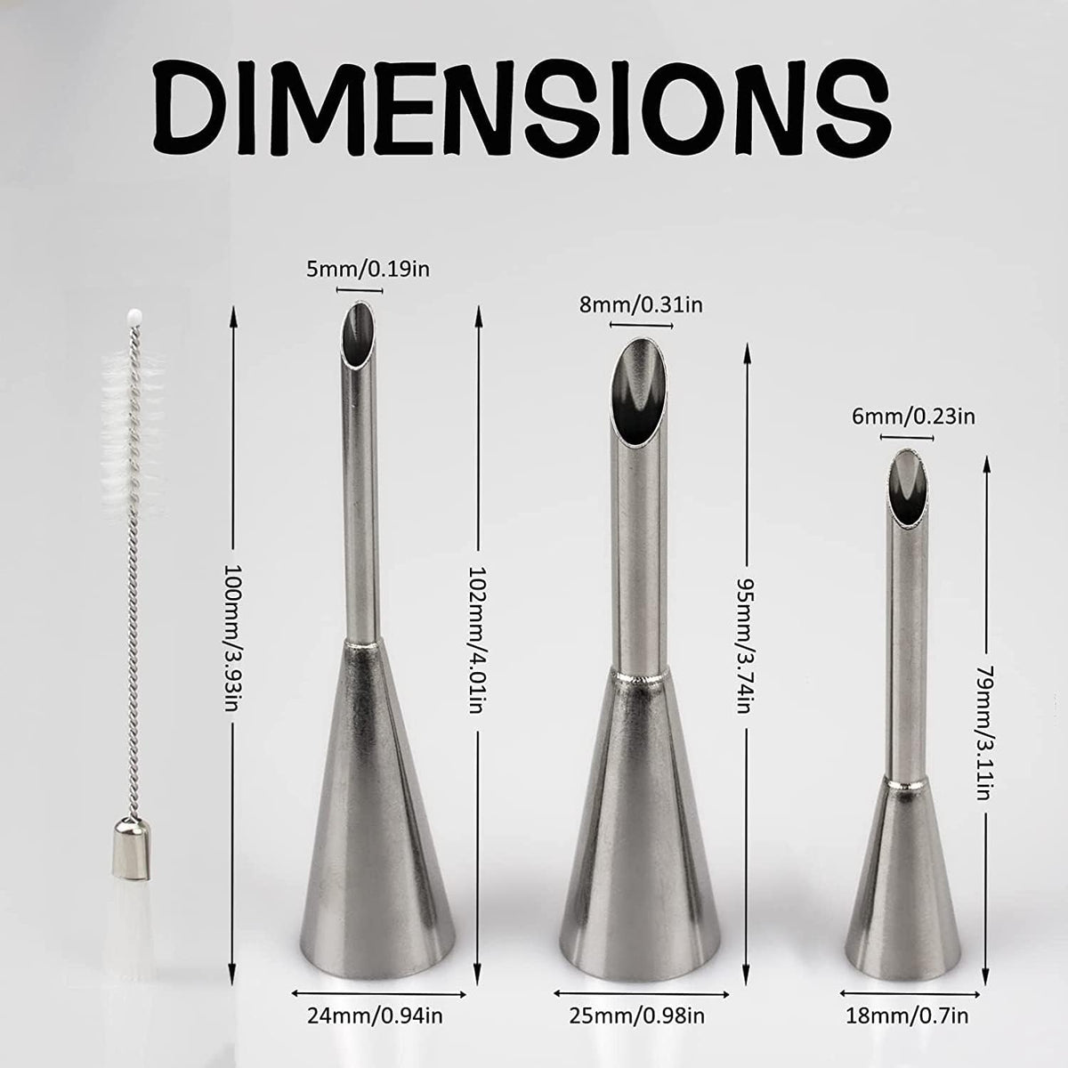 Cream Puff Filling Tip,Eclair Piping Tip,Long Puff Nozzle Tip Decorating Tool for Donuts,Cupcakes,Pastry,3 Pcs