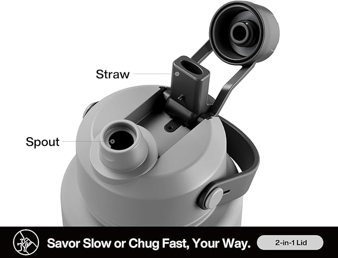 40 oz Insulated Water Bottle with 2-in-1 Straw and Spout Lid, Keep Cold 24H, Leak-Proof, BPA-Free, Double Wall Stainless Steel Water Bottle for Sports, Gym, Travel, and School (Obsidian)