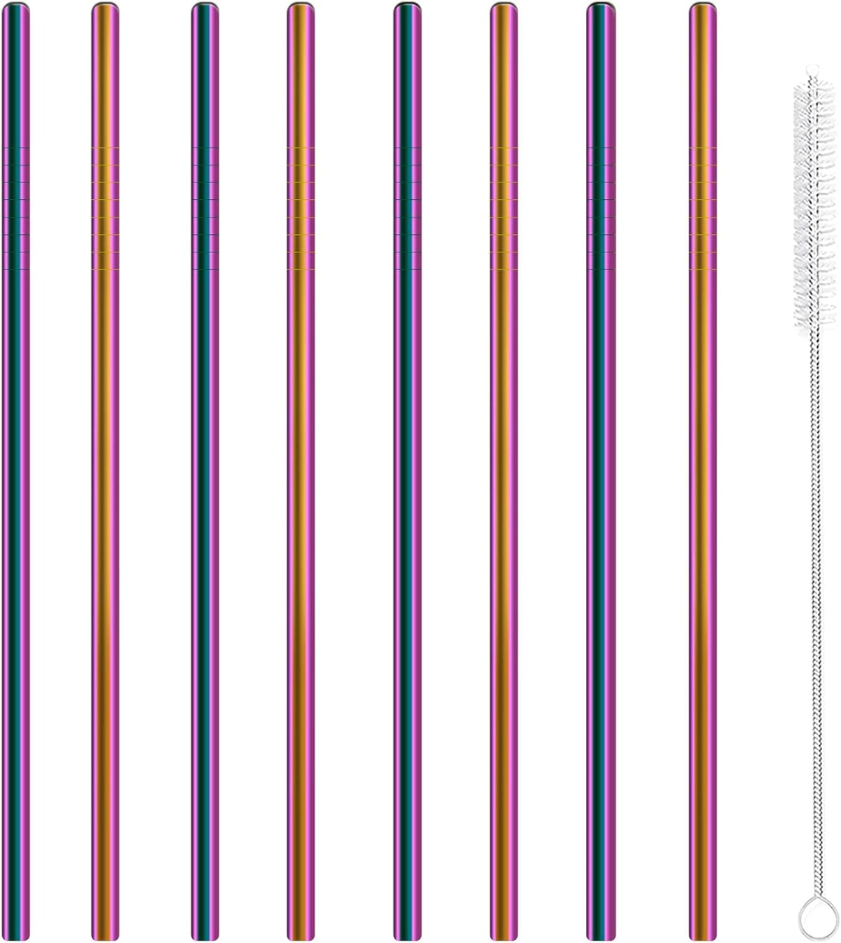 Stainless Steel Straws Metal Reusable Drinking Straw for Juice Iced Coffee Cold Beverage Water Highball Glasses 20oz Tumblers Mugs Cups, 0.24" 6mm Wide 215mm Long, Set of 8 with Brush, Colorful