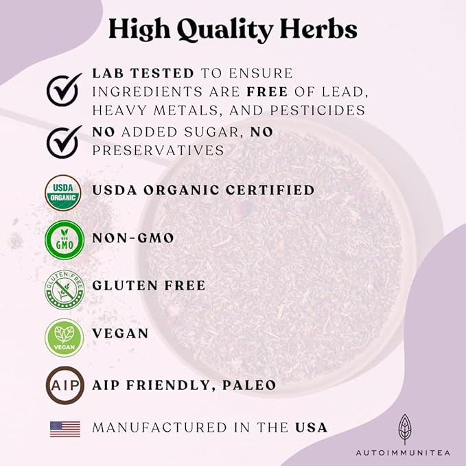 AutoimmuniTea – AIP Stress Relief, Bedtime Blend for Restful Sleep, Calming Tea for Stress, Lavender, Tulsi, Passion Flower Organic Blend - 15 Tea Bags (30 Cups)