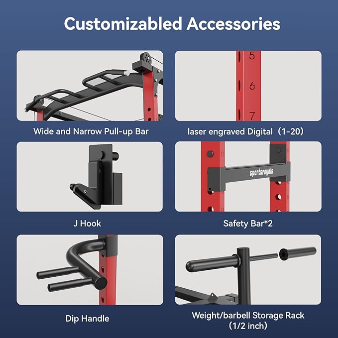 Sportsroyals Power Cage,1600lbs Multi-Function Power Rack with Adjustable Cable Crossover System and More Training Attachment, Weight Cage for Home Gym