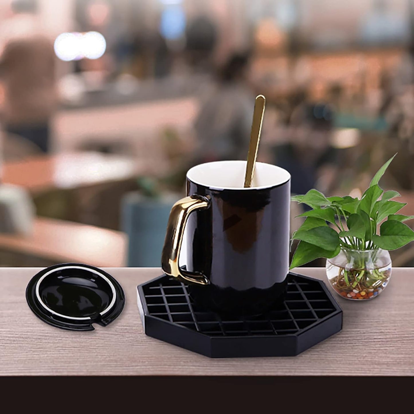Drip Trays 4" Coffee Countertop Octagon Drip Tray Black Plastic Coffee Drip Tray With Honeycomb Grid, Pack of 2 (2 Pcs 4")