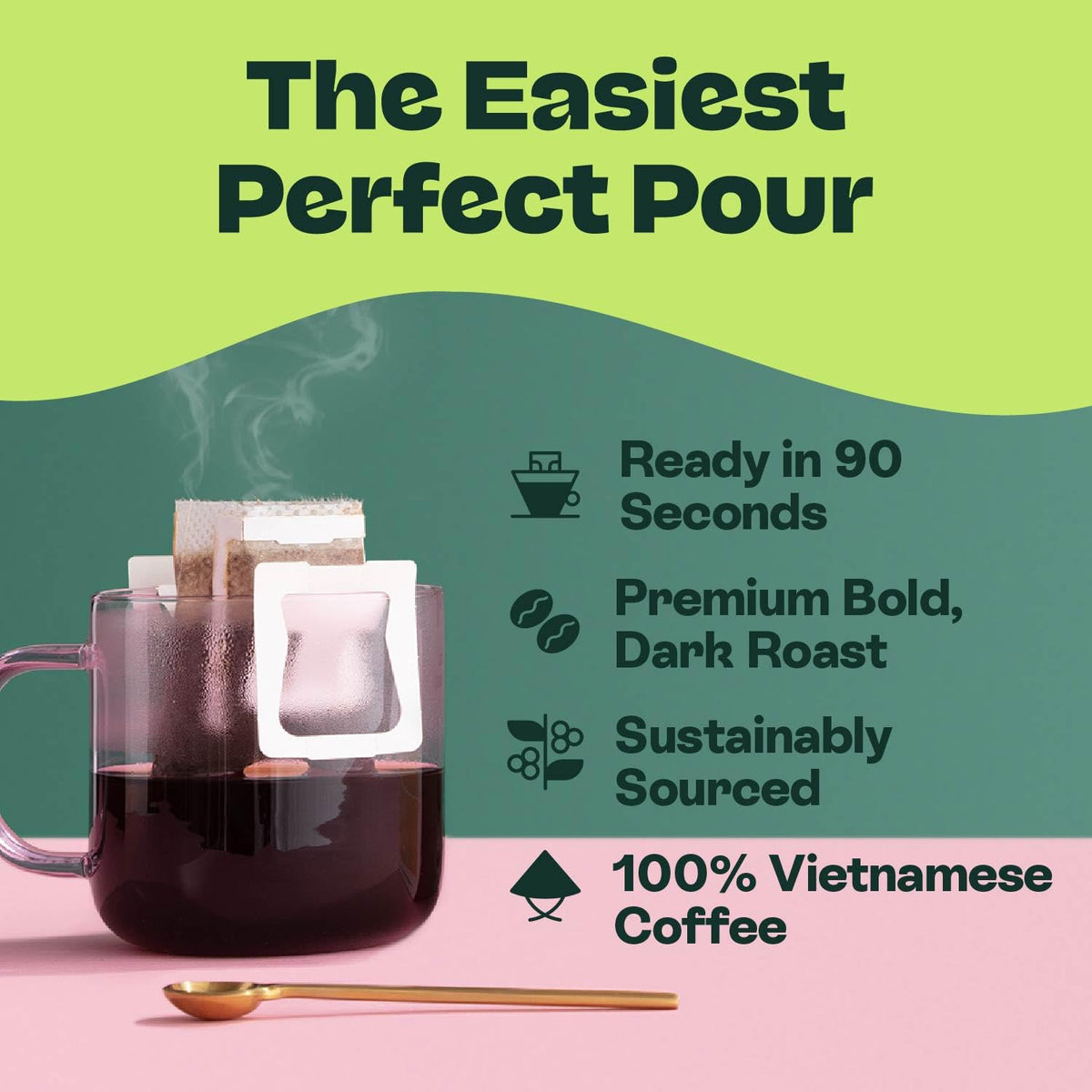 Copper Cow Premium Pour Over Single-Serve Vietnamese Coffee | Vanilla | Dark Roast | Flavored with Vanilla Beans | Includes 16 Coffees