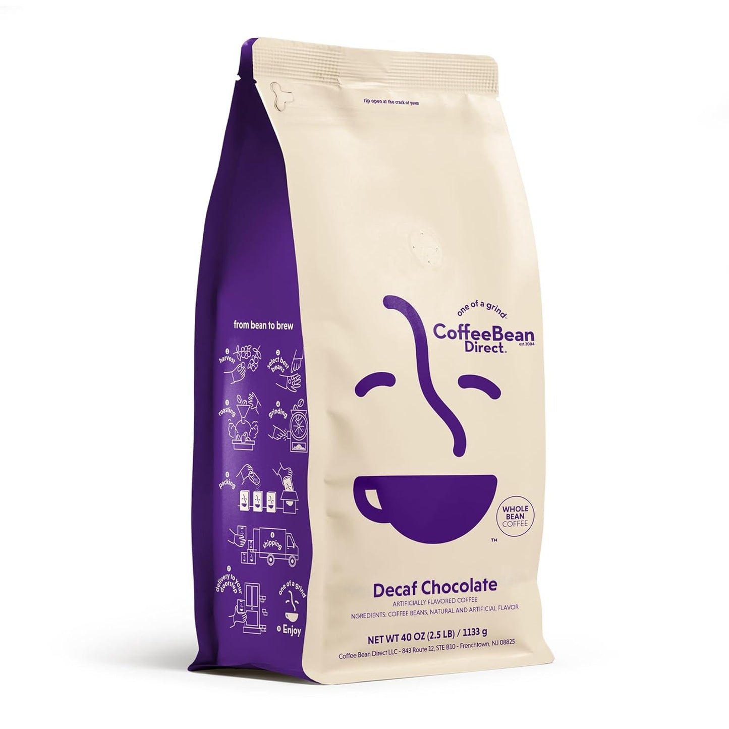 Coffee Bean Direct Decaf Chocolate Flavored, Whole Bean Coffee, 2.5 Pound Bag