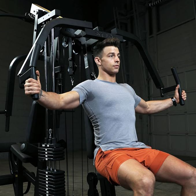 Body-Solid (EXM2500BLPS) Multi-Station Home Gym Machine Arm & Leg Strength Training Functional Exercise Workout Station, 210lbs. Black Weight Stack with Leg Press