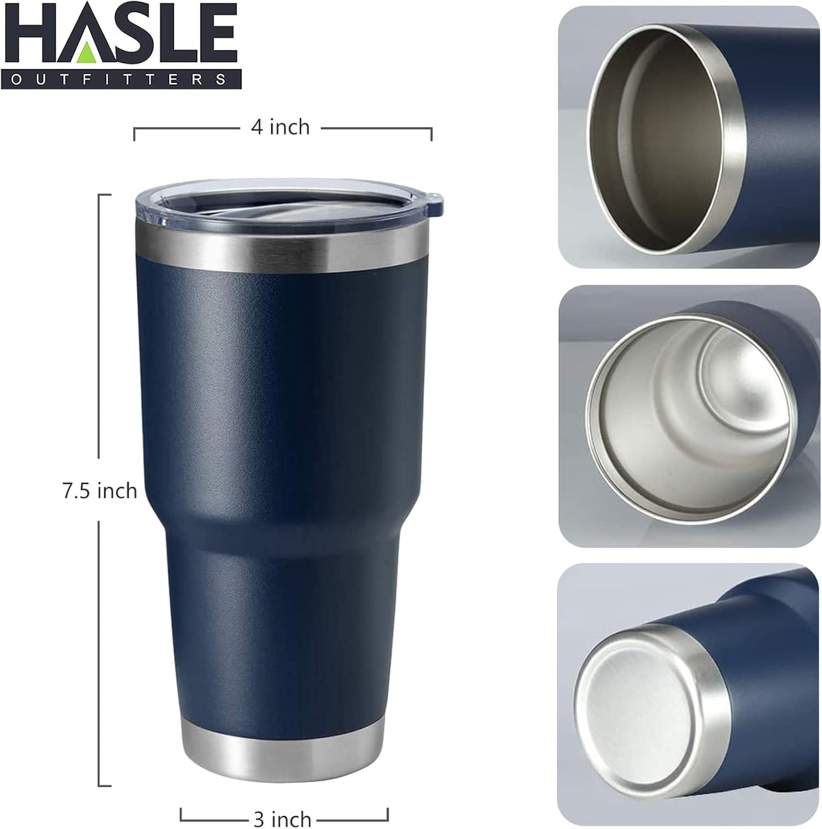 HASLE OUTFITTERS 30oz Stainless Steel Tumbler, Double Wall Vacuum Insulated Travel Mug Tumbler, Durable Insulated Coffee Mug, Gift Box Set (Navy, 8)