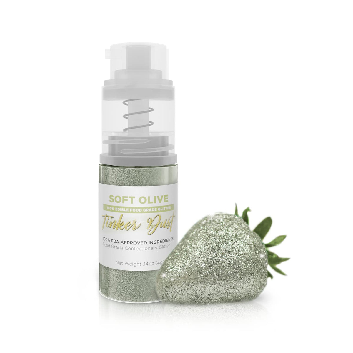 Bakell - Soft Olive Tinker Dust (4g, 1x Mini Spray Pump) Edible Glitter for Food, Desserts, and Beverages!