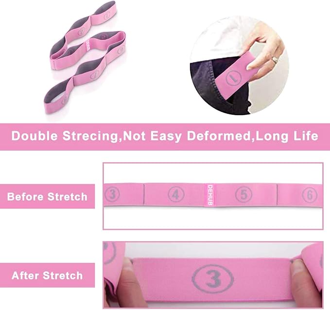 Stretch Strap, Elastic Yoga Stretching Strap, Multi-Loop for Physical Therapy, Pilates, Yoga, Dance & Gymnastics Exercise and Flexible Pilates Stretch Band