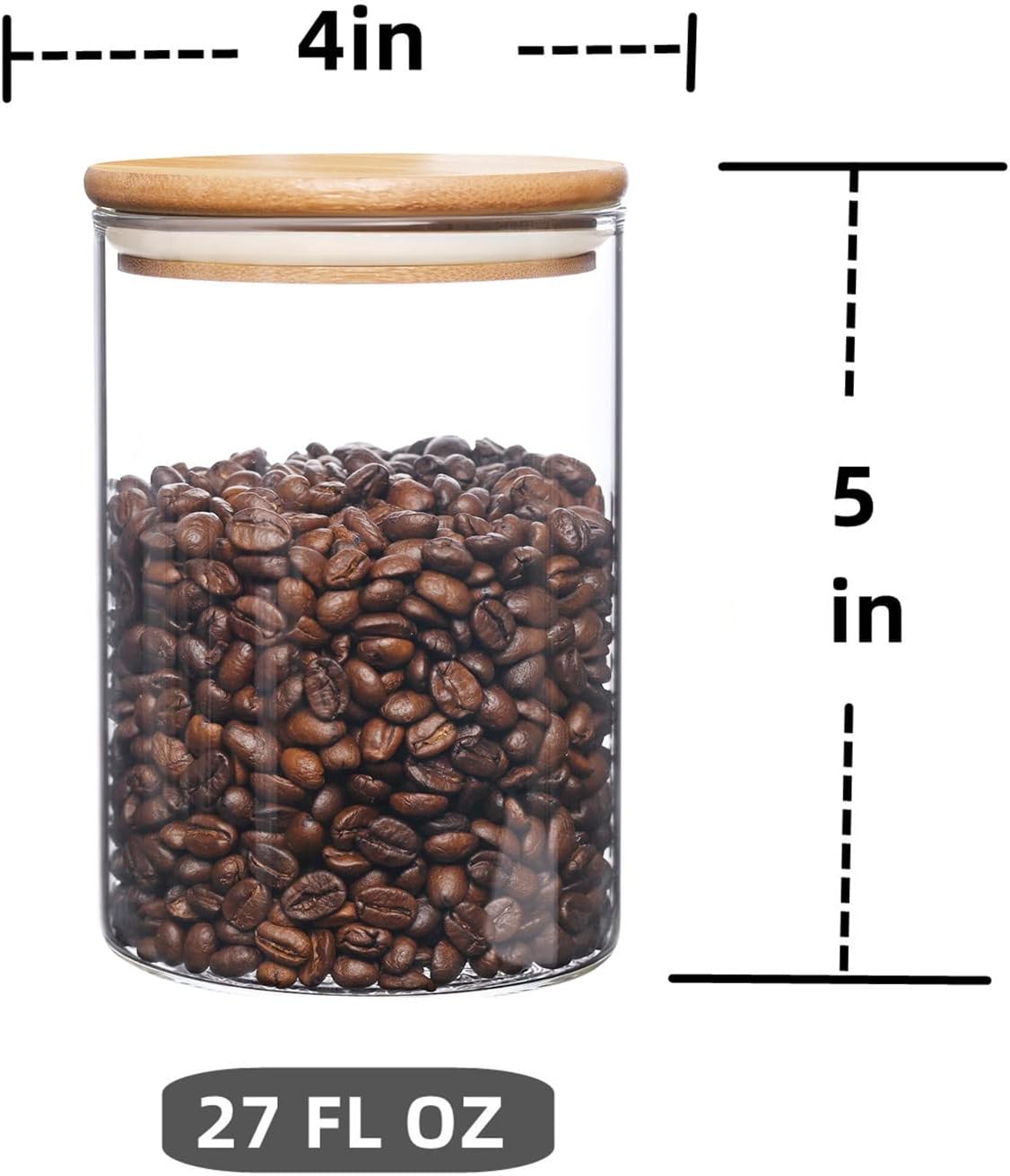 umieo Glass Food Storage Containers with Bamboo Lids Large Glass Food Storage Jars for Coffee Bar Tea Sugar (‎Clear Glass)