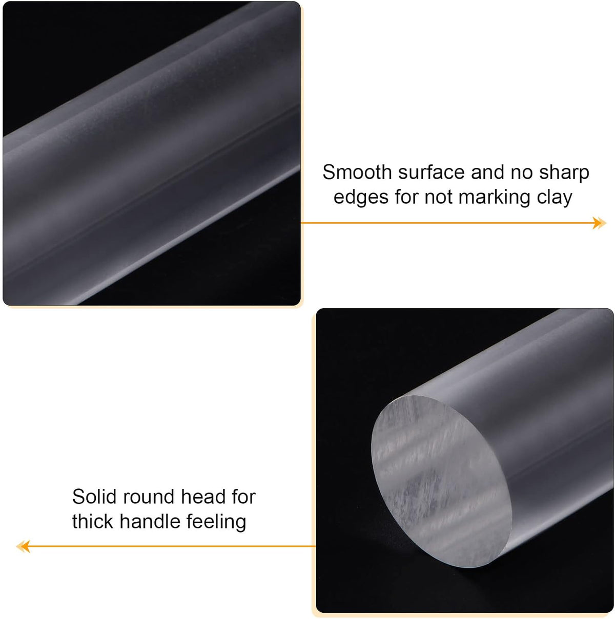 HARFINGTON Acrylic Clay Roller 8 Inch x 1 Inch Solid Non-Stick Plastic Round Tube Roller Polymer Clay Rod Fondant Rolling Pin for Shaping, Sculpting, Modeling DIY Crafts, Transparent