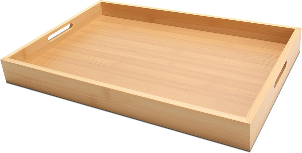 Serving Tray Decor, 15"x10"x1.5" Medium Bamboo Serving Tray for Bed, Home Decor, Food Tray for Coffee Table, Dining, Bar, Ottoman, Breakfast