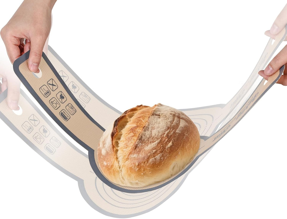 2 PCS Silicone Bread Sling with Dough Kneading Bag, Non-Stick & Easy Clean Round Reusable Silicone Baking Mat, for Dutch Oven, 500 Degrees Heat Resistant