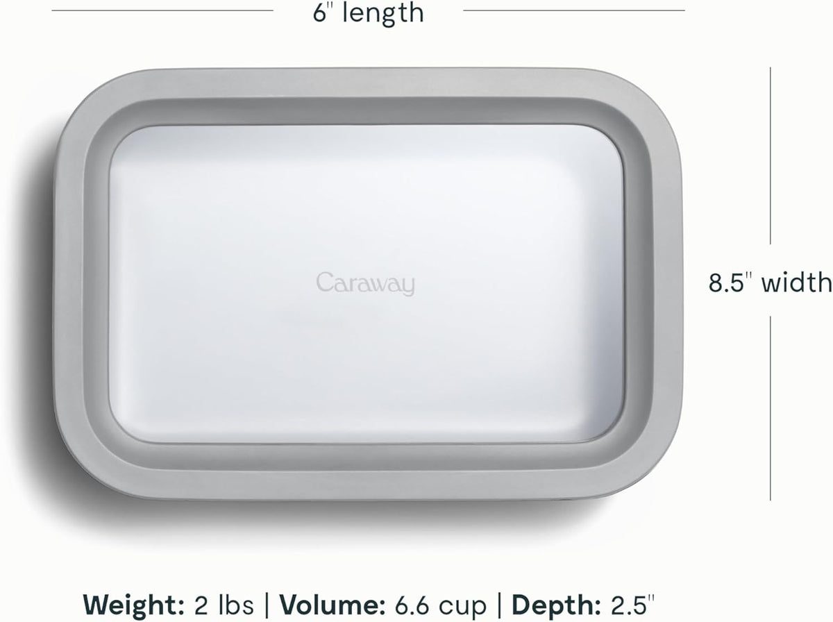 Caraway 2pc Glass Food Storage Set - 6.6 Cup Food Containers (2) - Ceramic Coated - Non Toxic, Non Stick Lunch Box with Lids. Dishwasher, Oven, & Microwave Safe - Gray
