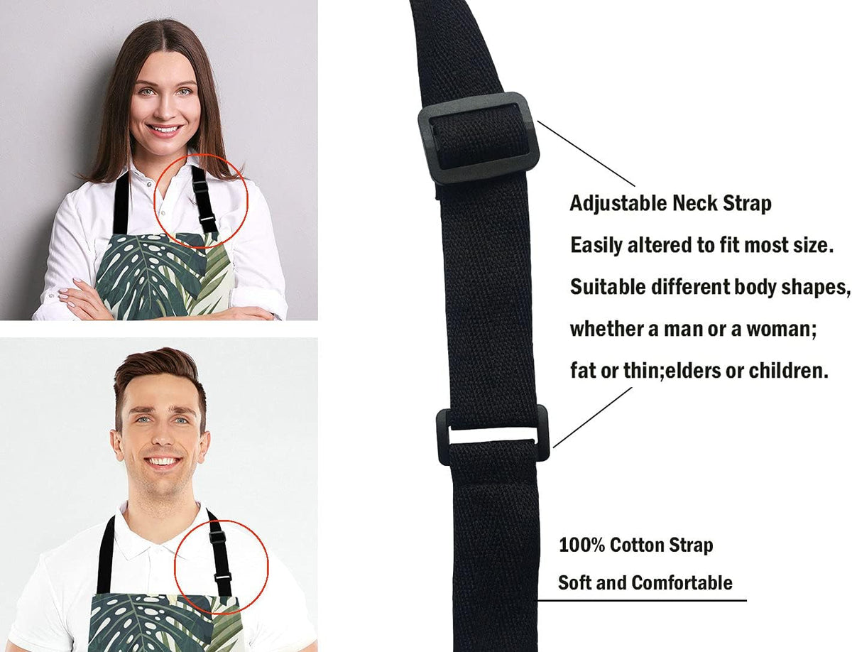Hibiscus Flowers Apron, Summer Colorful Hawaiian Tropical Plants Unisex Kitchen Bib with Adjustable Neck for Cooking Gardening,Adult Size