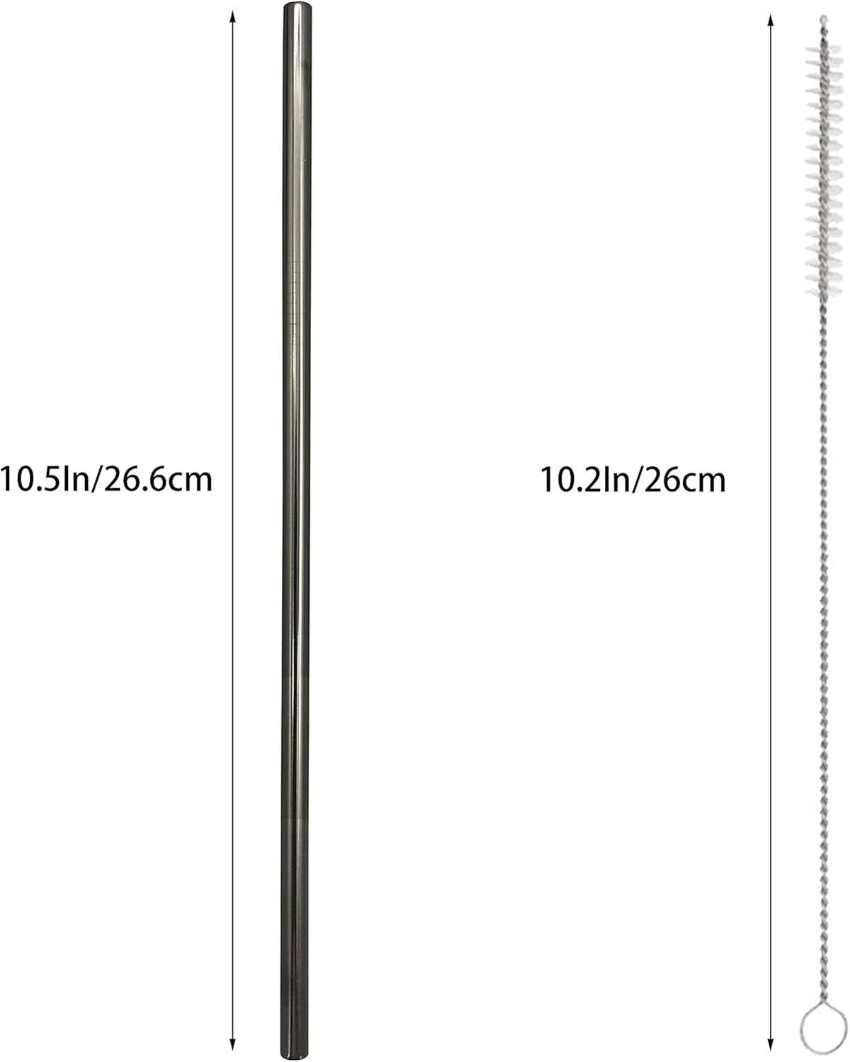 10 Pcs Stainless Steel Straws, Reusable Drinking Straws, Straight Metal Straw Sets with 2 Pcs Cleaning Brushes (10.5 Inch, Black)