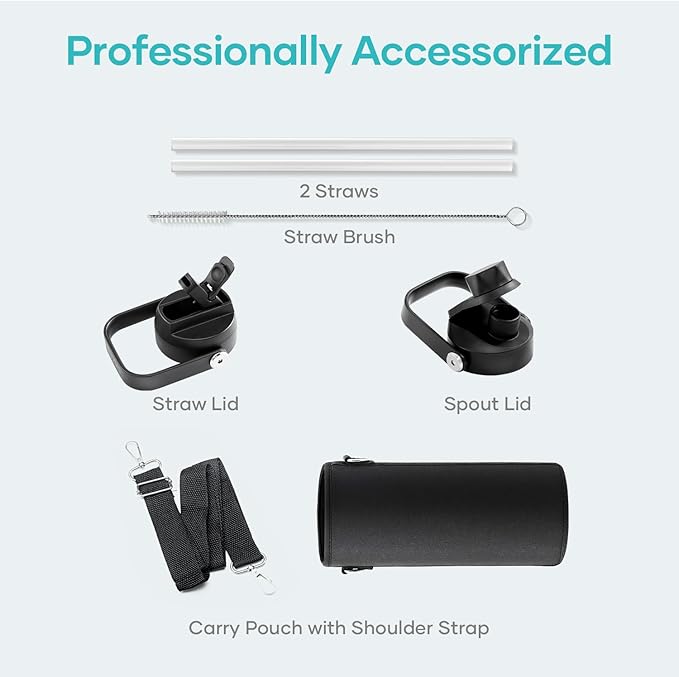 BUZIO 40oz Insulated Water Bottle, Stainless Steel Double Wall Water Flask (Cold for 48 Hrs) Leak Proof Sports Bottles Jug with Straw Lid Flex Cap Metal Canteen for Gym Travel Camping,Purple Green