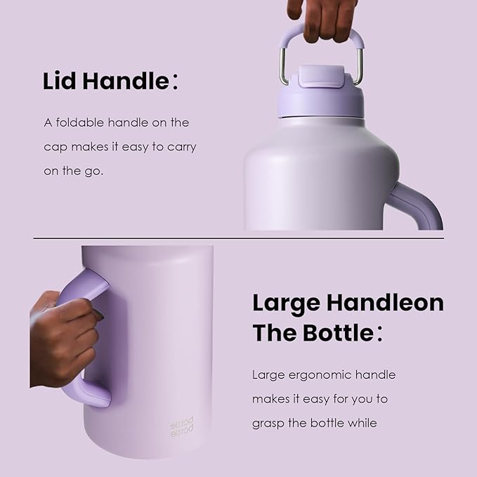 BOTTLE BOTTLE Insulated Water Bottle 64 oz with Straw and Dual-use Lid Stainless Steel Water Bottle with Handle Stainless Steel Jug for Workout Gym Soccer and More Sports purple