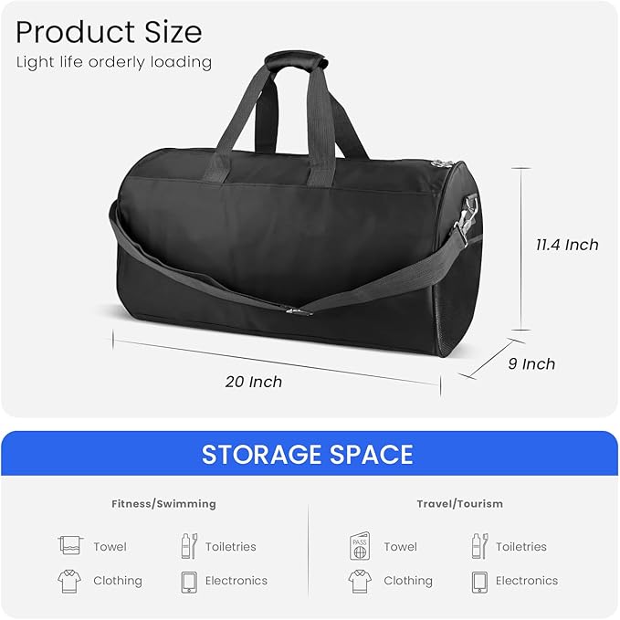 C&F BOGMOST Small Gym Bag for Travel & Duffel - 20 Inch Lightweight Carry On Bag for Men & Women, Mini Duffel Bag,Perfect for Sports, Weekend Trips, and Overnight Stays, Black