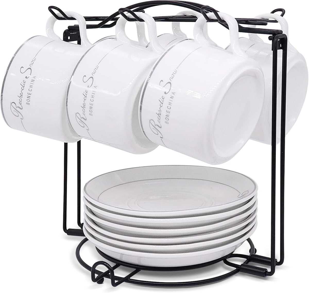 Tea Cups Holder,Black Metal Coffee Cup Tea Cups Rack,Foldable Organizer for Coffee Cup Spoon and Saucers