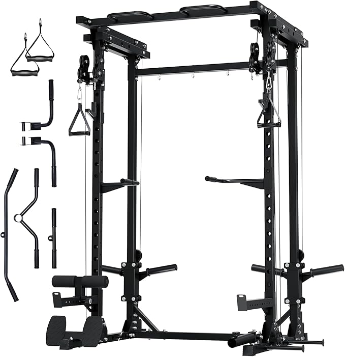 MAJOR FITNESS Drone3 Power Rack, Multi-Function Home Gym Squat Rack with Pull-Up Bar, Cable Crossover & J-Hooks, Heavy-Duty Steel Frame for Maximum Stability & Strength Training