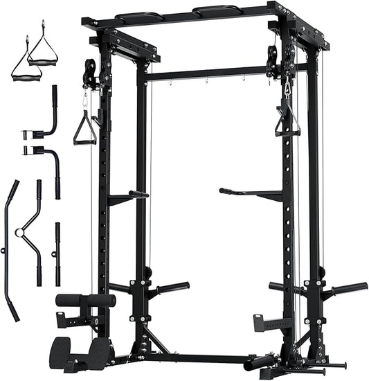 MAJOR FITNESS Drone3 Power Rack, Multi-Function Home Gym Squat Rack with Pull-Up Bar, Cable Crossover & J-Hooks, Heavy-Duty Steel Frame for Maximum Stability & Strength Training