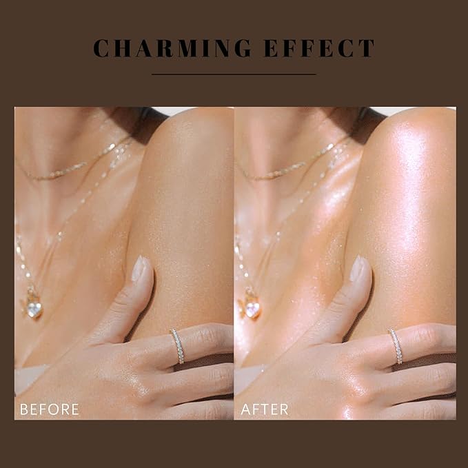 Body Glitter Spray, Moisturizing Bronze Body Shimmer Luminizer Glow Illuminator Quick-Drying and Non-Sticky Liquid Highlighter Spray for Face Hair Glitter, 60ML -Pink