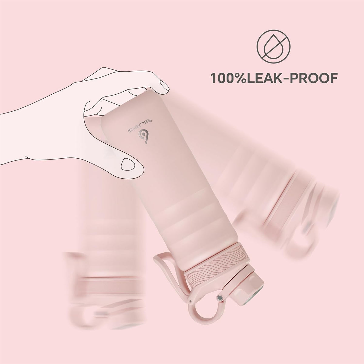 IDEUS Insulated Stainless Steel Water Bottle with 2 Leak-Proof Lids, Thermal Water Flask for Hiking Biking, 24oz, Light Pink