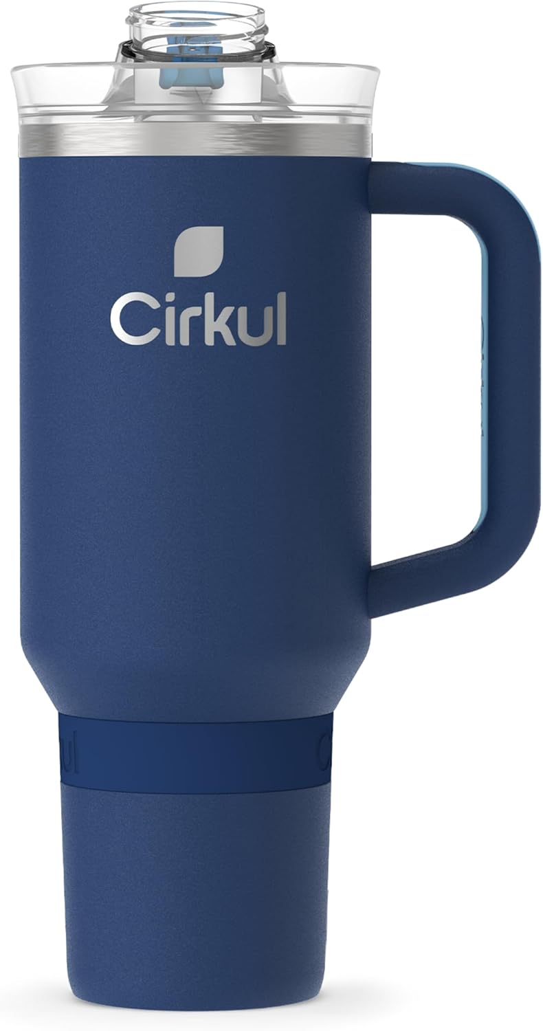 Cirkul 40oz. Midnight Blue Stainless Steel Tumbler with Handle, All-Day StrawSip™, Double-Wall Insulated