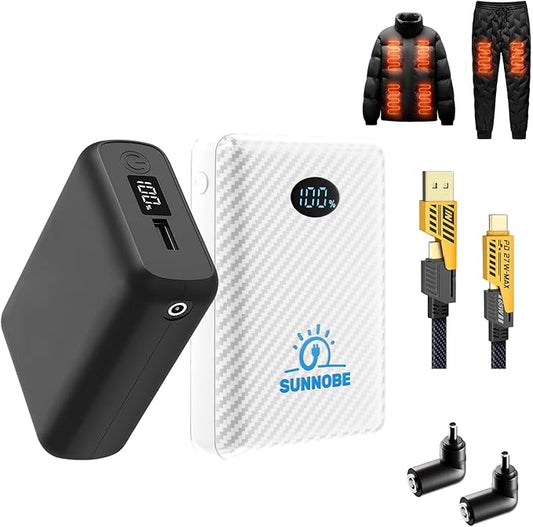 18400mah and 10000amh Battery Pack Heated Vest for ORORO and Venustas, 7.4V/5V Power Bank for Heated Vest with DC/USB/Type-C Output and LED Display for Heating Clothing and Phones
