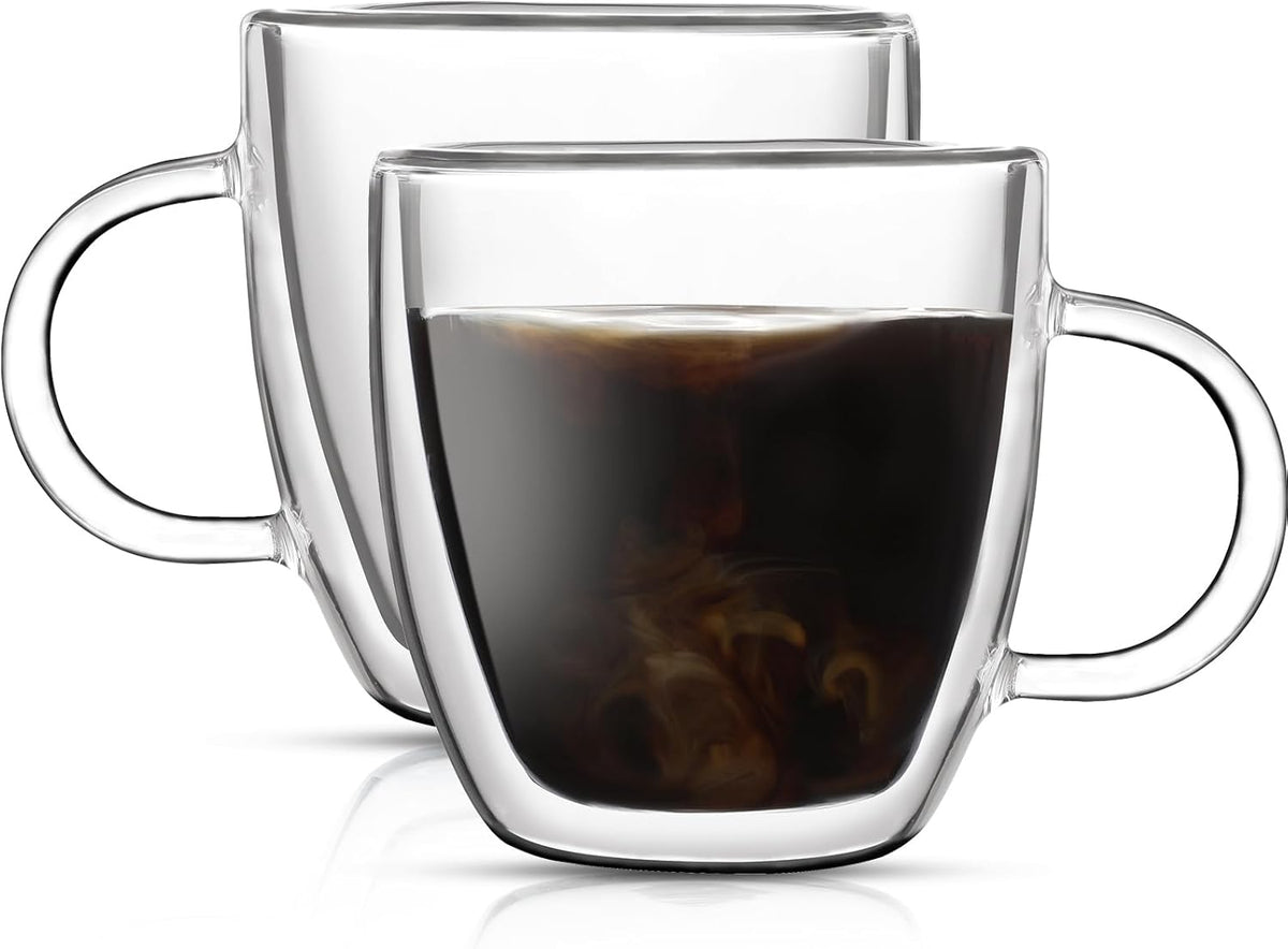 Aurzen 2 Pack Double Walled Glass Coffee Mugs with Handles, Large Insulated Layer Coffee Cups, Clear Borosilicate Mugs, Perfect for Cappuccino, Tea, Microwave Safe (5oz-2Pack B)