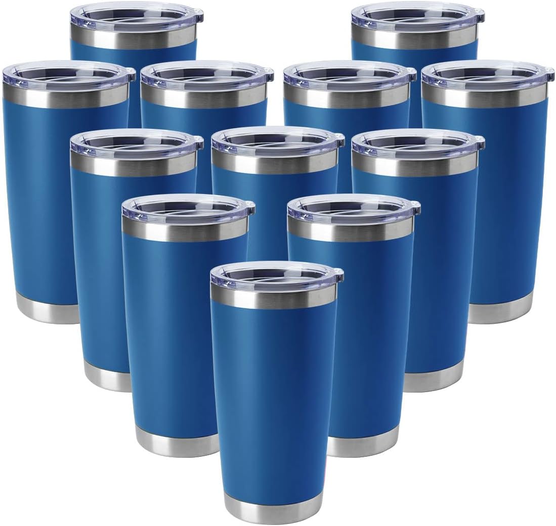 HASLE OUTFITTERS 20oz Tumblers Stainless Steel Mugs with Lid Double Wall Vacuum Insulated Coffee Cups for Cold & Hot Drinks (20oz-Dark Blue, 12 Pack)