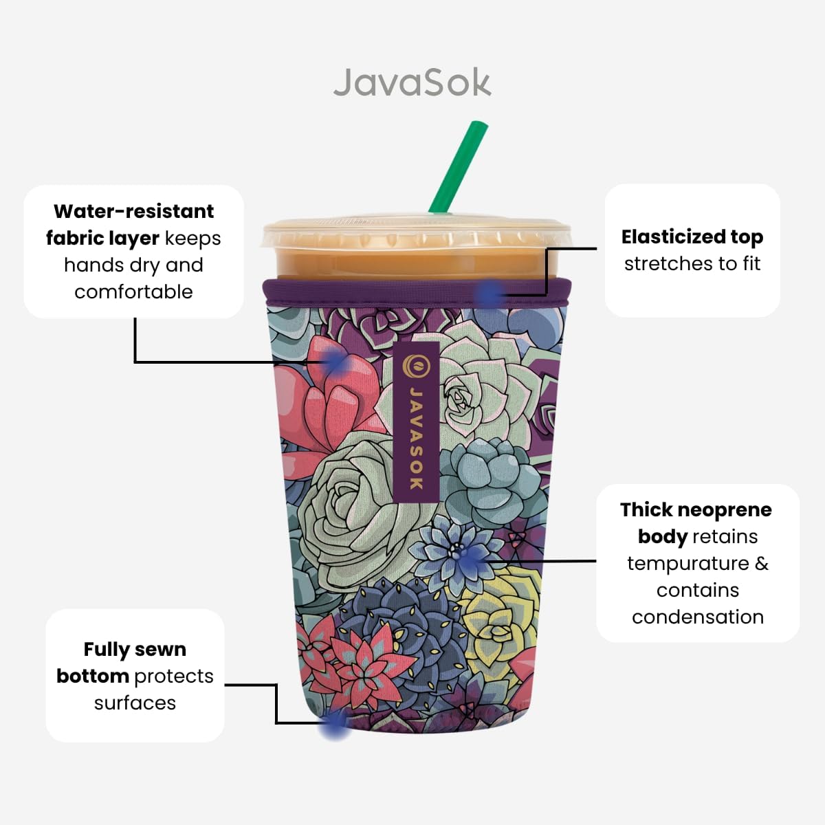 Sok It JavaSok Iced Coffee & Cold Soda Insulated Neoprene Cup Sleeve (Hidden Treasures, Small: 16-20oz)