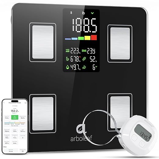 arboleaf Smart Scale and Tape Measure, Body Fat Measuring Tape and Smart Scale for Body Weight, Digital Bluetooth Weighing Machine, Circumference Analyzer, App Sync, 400lbs, 11"