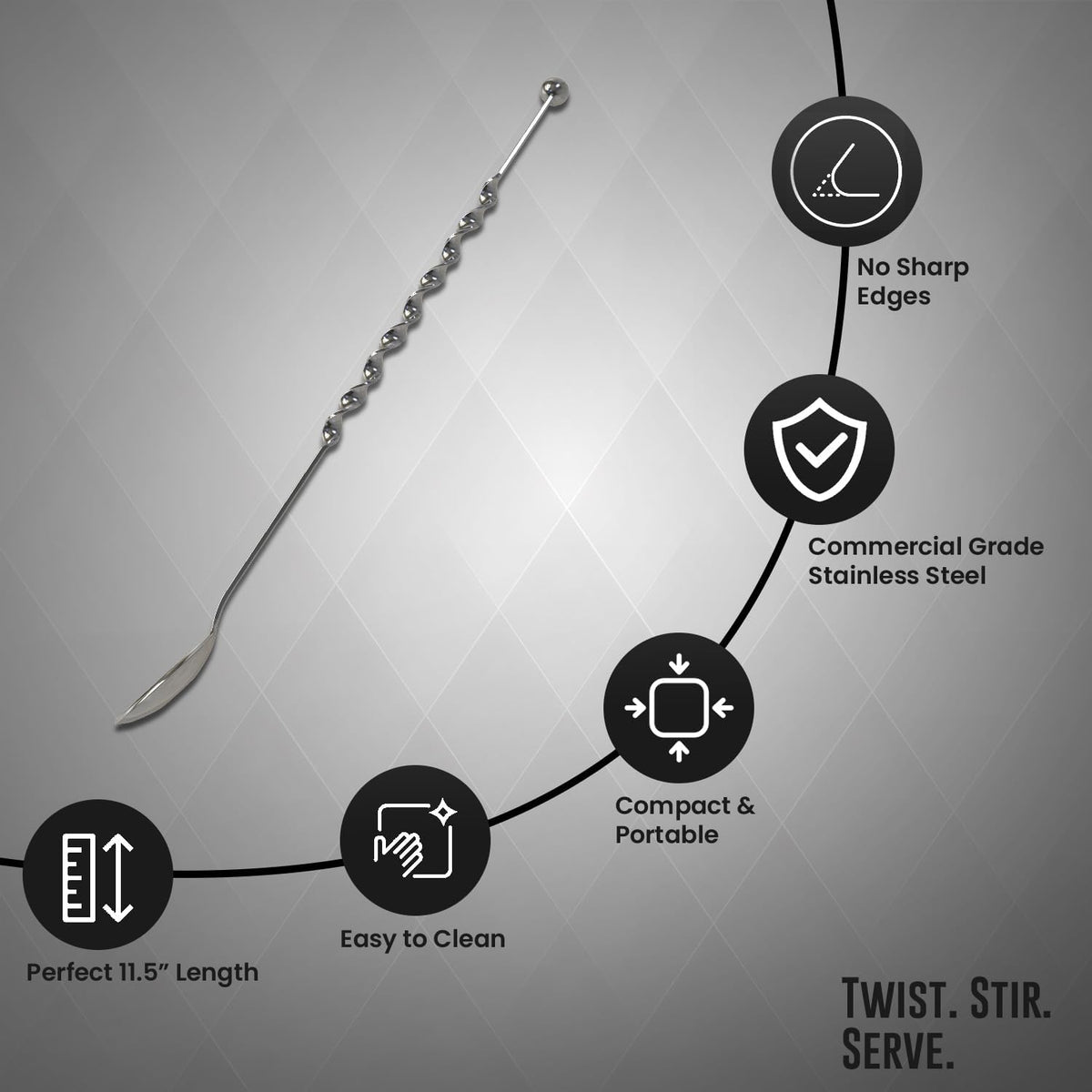 Rattleware Elegant Swirl Stem Bar Twist 11.5" Stirrer/Spoon - Commercial Grade Stainless Steel, Ideal for Drink & Coffee Enthusiasts, Perfect for Home & Commercial Use