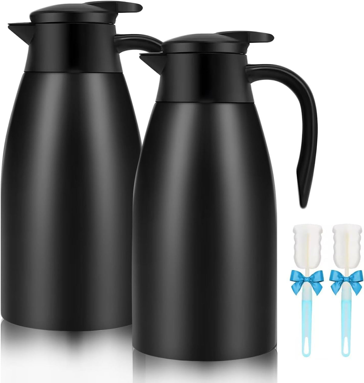68oz Thermal Coffee Carafe, 2 Pack Airpot Insulated Coffee Urns Stainless Steel Vacuum Thermal Pot Dispenser for Coffee, Hot Water, Tea, Hot Beverage - Keep 12 Hours Hot, 24 Hours Cold (Black)