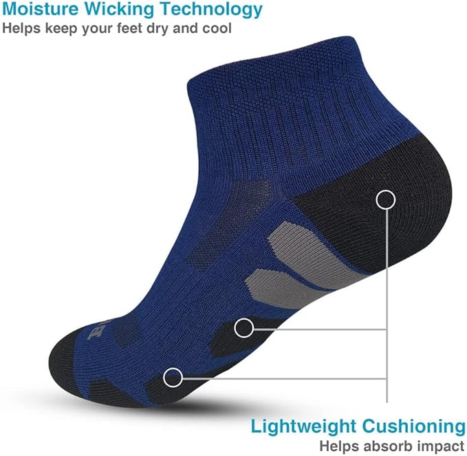 BERING Men's Ankle Socks Athletic Running Cushion Quarter (6 Pairs)