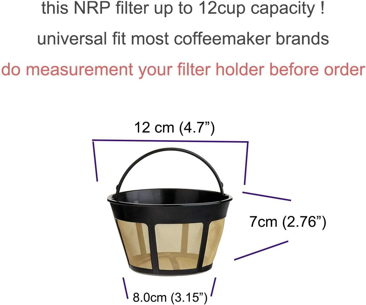 NRP 12-14cup Basket Permanent Coffee Filter Replacement for Filter Coffeemaker, Screen Bottom with Large Brew Section | Compatible for Kitchenaid & Many Coffeemakers