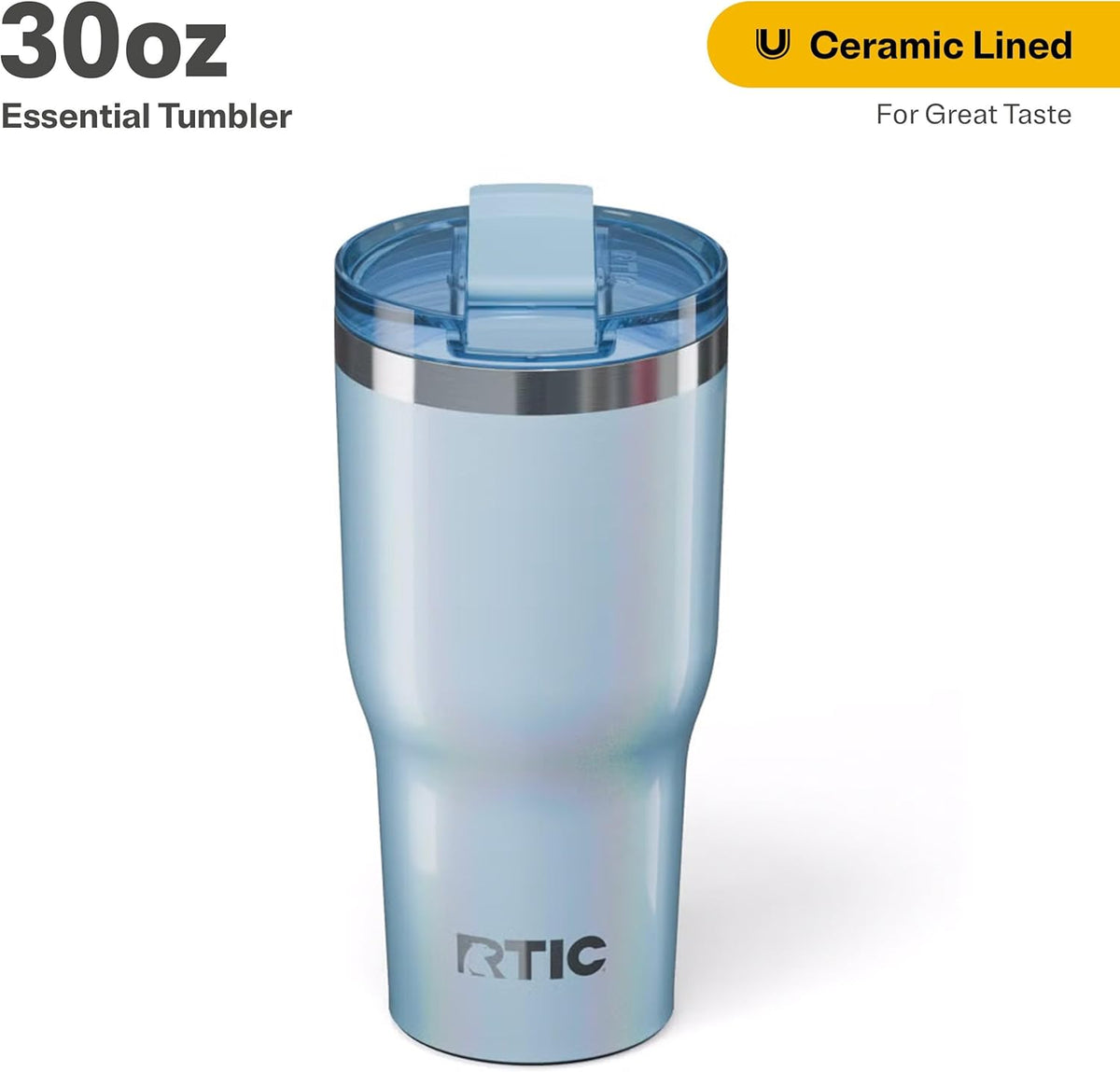 RTIC 30oz Essential Tumbler with Lid, Insulated, Stainless Steel, Metal, Double Wall Vacuum-Insulation, Ceramic Lined, Travel Cup for Iced Coffee, Tea, Hot and Cold Drink, RTIC Ice Glitter