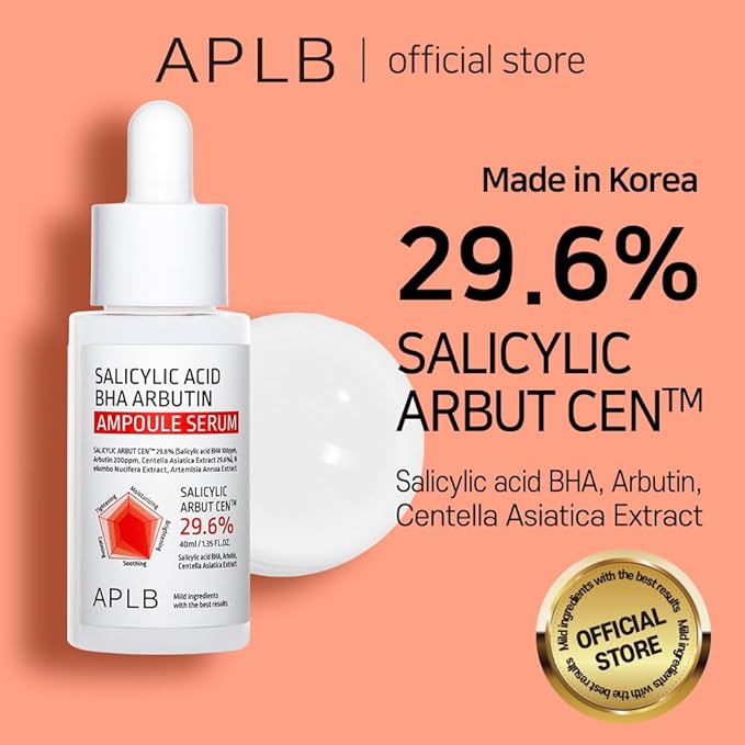 APLB Salicylic Acid BHA Arbutin Ampoule Serum | SALICYLIC ARBUT CEN™ 29.6% 1.35 FL.OZ/Korean Skincare, Acne & Pore care, Long lasting moisturizing, Revitalize for gentle and improve skin texture