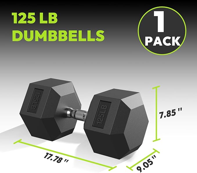 Hex Dumbbell 40-125 lb, Rubber Encased Exercise & Fitness Dumbbells, Hand Weight for Strength Training