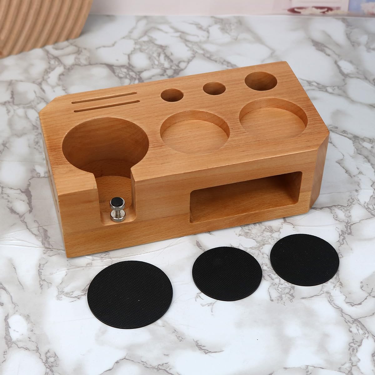 Espresso Tamping Station - Wooden Coffee Tamper Station For Storage 58 mm Portafilter Tamper Distributor - Espresso Organizer - Knock Box Accessories