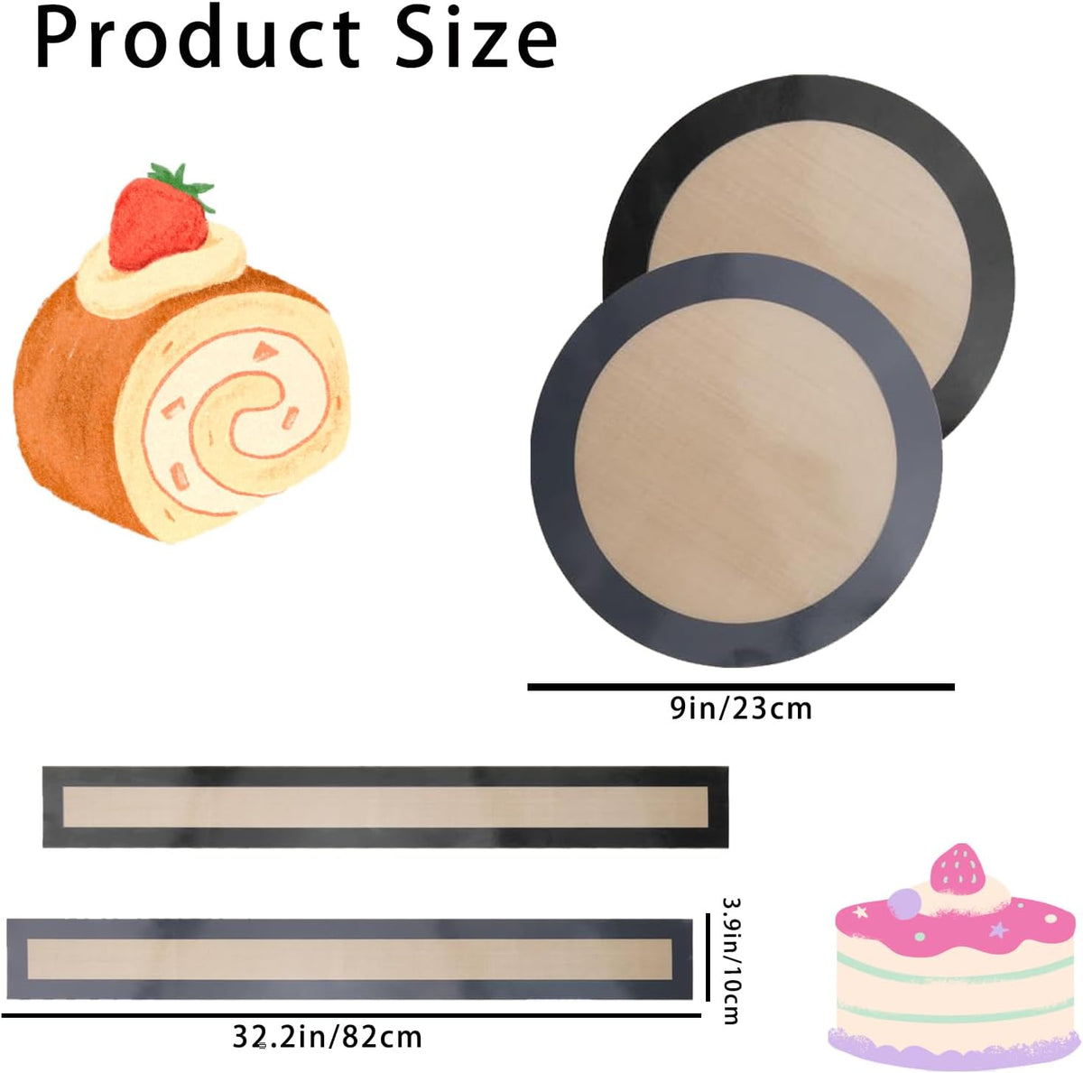Silicone Baking Mat 9-Inch Nonstick & Reusable, Dishwasher/Oven Safe Cookie Sheet Protector for Cheesecakes, Cookies, Pizza, Bread, Macarons & Pastries (2 Set)