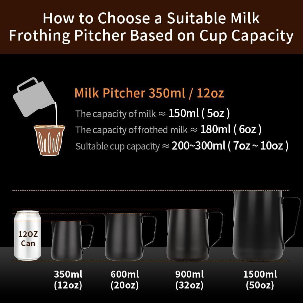 watchget Stainless Steel Milk Frothing Pitcher 12oz/350ml - Espresso Steaming Pitcher for Cappuccino, Latte Art, Coffee Machine Accessories Milk Jug Milk Frother Cup, Matt Silver