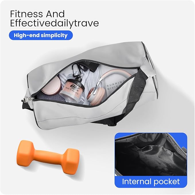 C&F BOGMOST Small Gym Bag for Women & Men,Small Lightweight Duffel Bag Carry On Bags Mini Duffel Travel Bag Waterproof Sports Bags for Workout/Sport/Travel, Grey