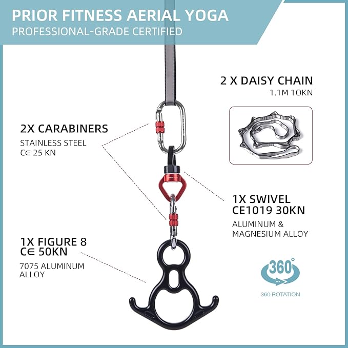 PRIOR FITNESS Aerial Silks Kit Colorful 9/15/20 Yards 40D Nylon Fabric Hammock Set With Hardware & Guide for All Levels Of Aerial Yoga Practice and Acrobatic Flying For Adults Aerial silk