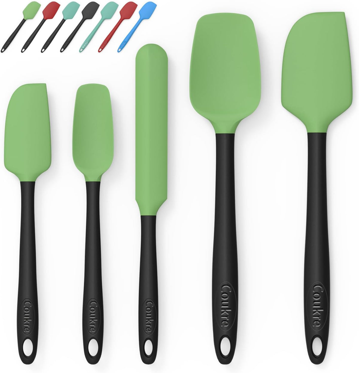 Coukre Silicone Spatula Set of 5,High Temperature Resistant, Food Grade Silicone, Dishwasher Safe, for Baking, Cooking (5, Grass Green)